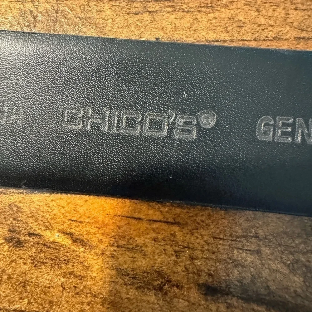 Chico's Gold & Silver Medallion Black Leather Adjustable Hook Belt Size S